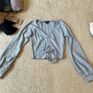 Grey draw string balloon sleeve long sleeve